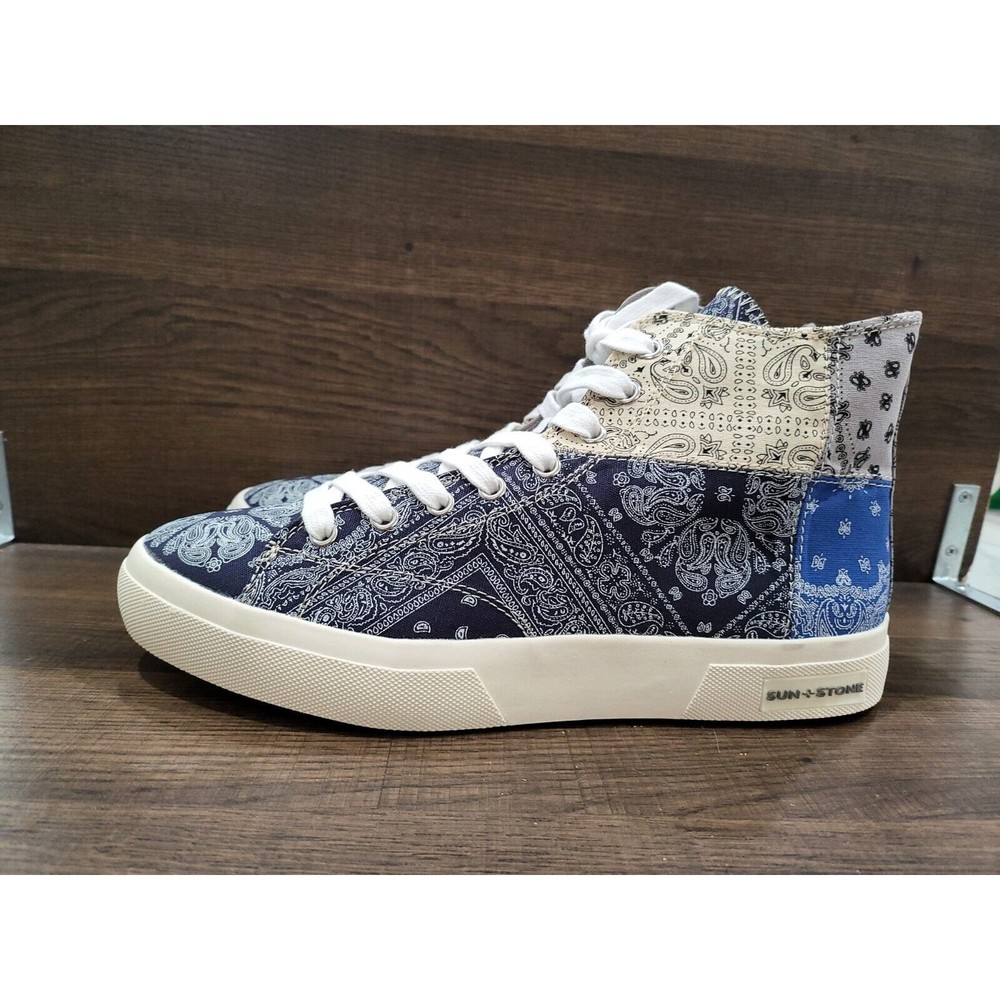 Sun + Stone Men's Mesa Bandana-Print Patchwork Lace Up Hi Top Sneaker 9.5 New